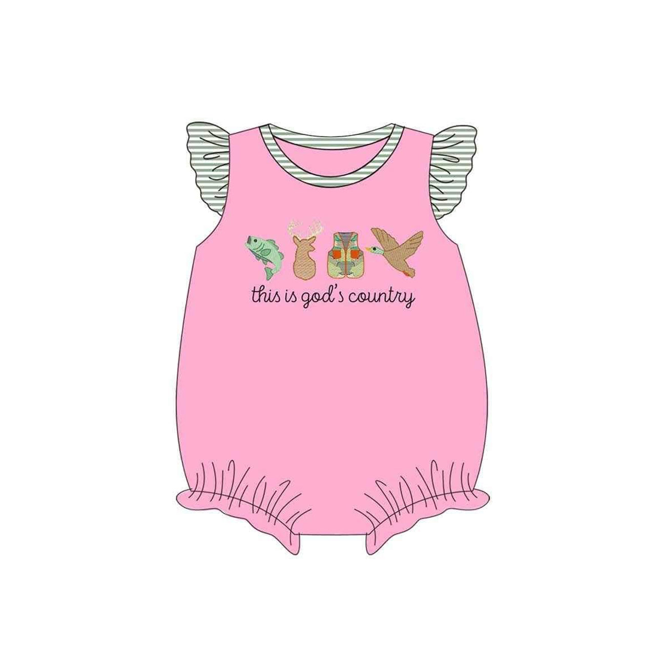 This is god's country fish deer duck baby girls romper