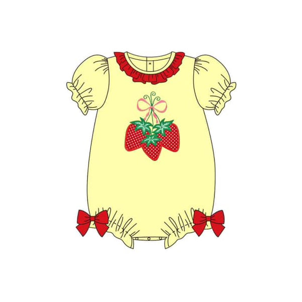 Yellow short sleeves strawberry baby girls romper