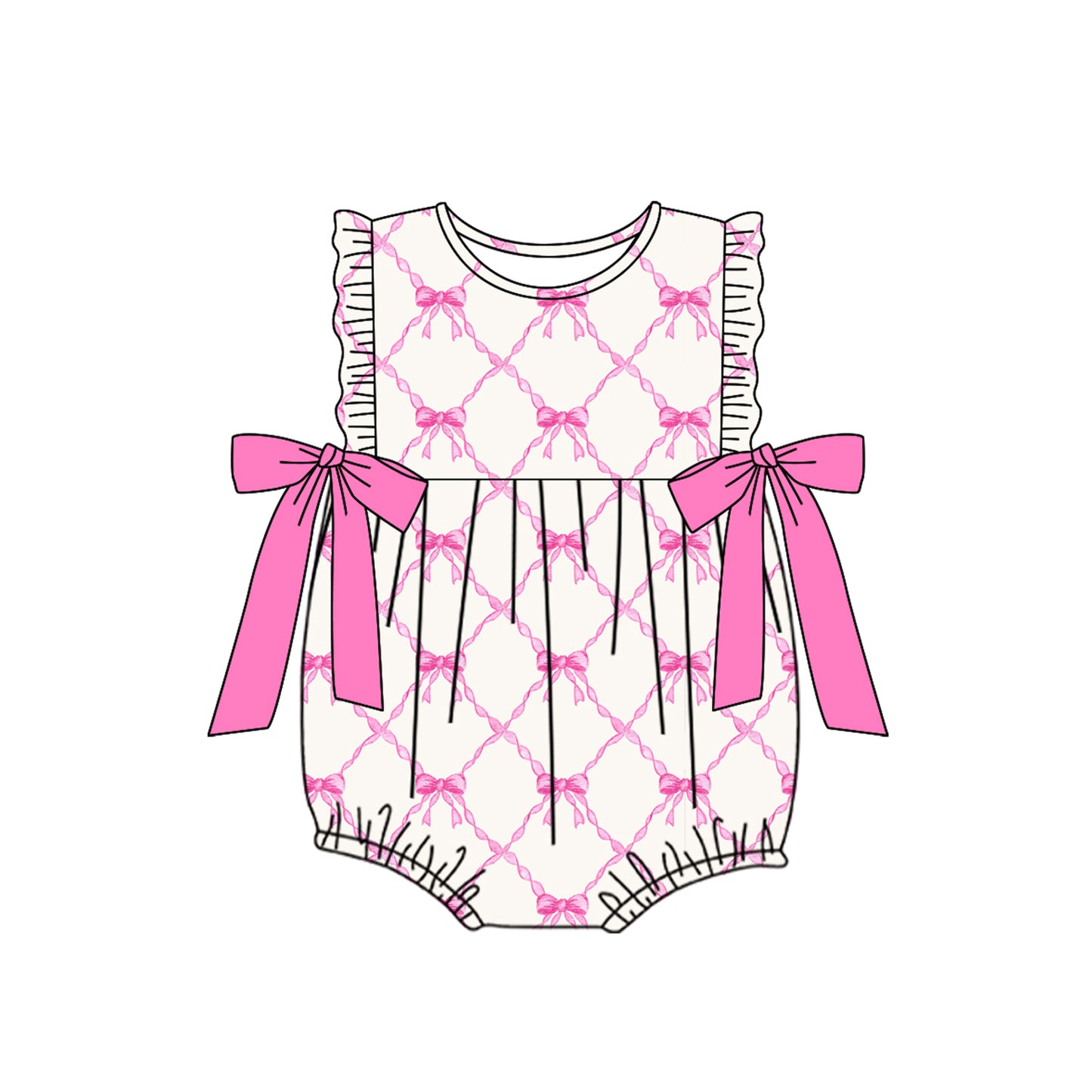 Pink bow ruffles baby girls summer romper