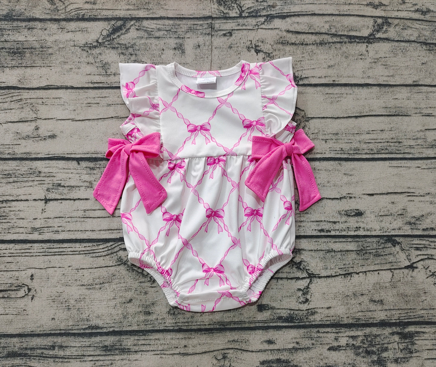 Pink bow ruffles baby girls summer romper