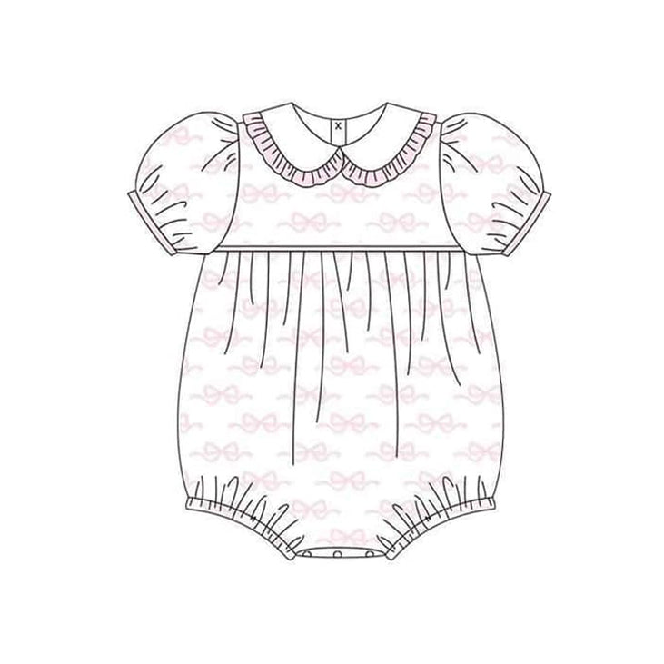 Short sleeves pink bow baby girls summer romper