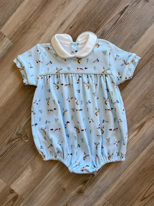 Short sleeves duck dog deer light blue baby boy romper