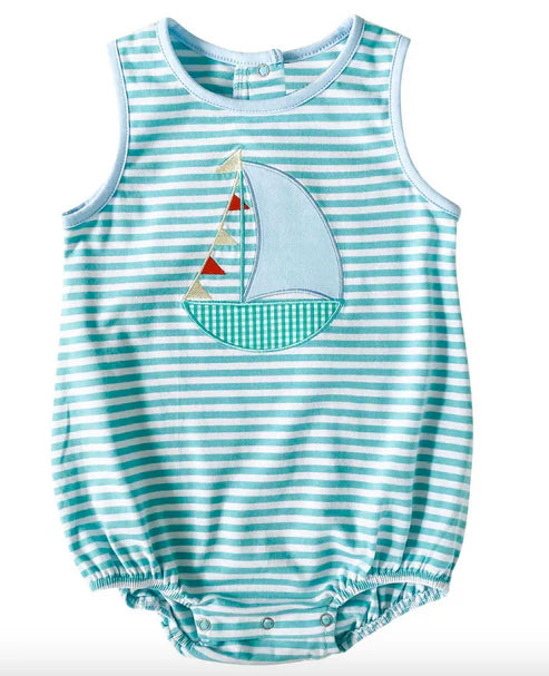 Sleeveless stripe boat baby boy summer romper