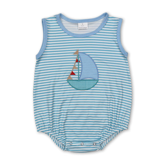 Sleeveless stripe boat baby boy summer romper