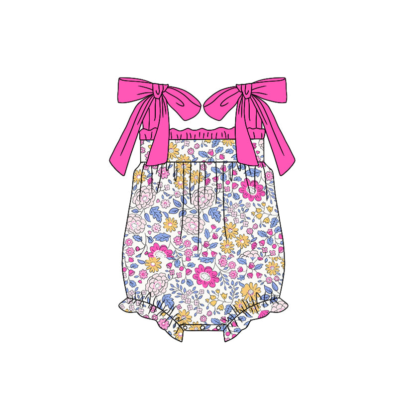 Hot pink straps floral baby girls spring summer romper