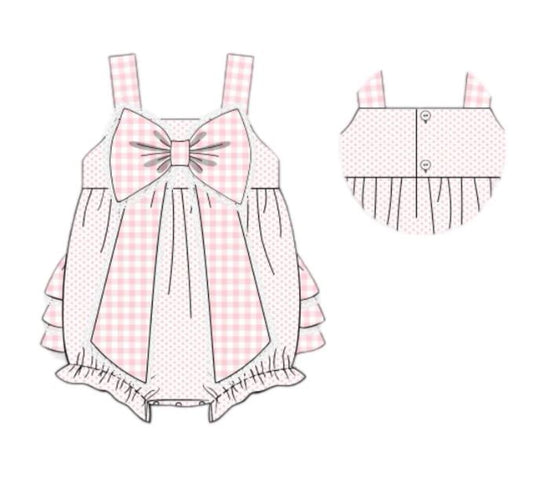 Pink plaid bow polka dots baby girls ruffle romper