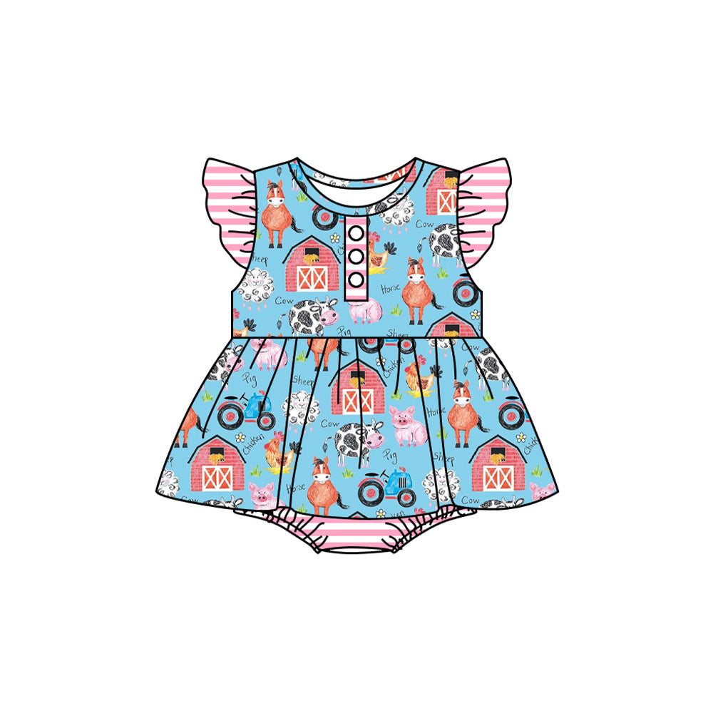 Flutter sleeves cow pig chicken horse baby girls skirt romper