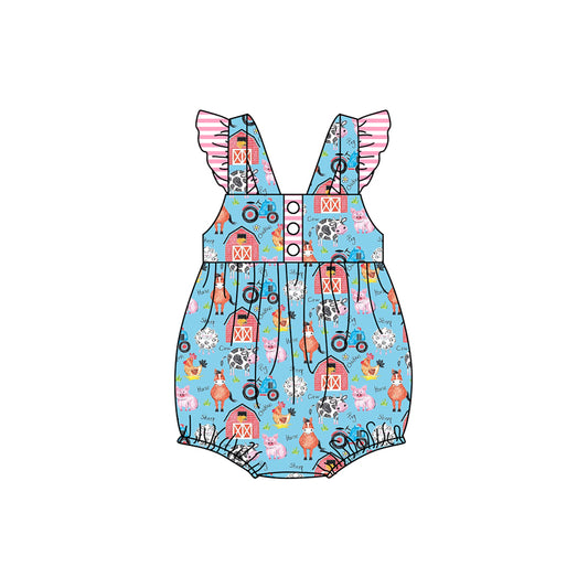 Straps cow pig chicken horse baby girls romper