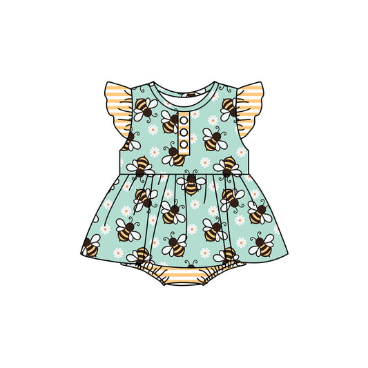 Flutter sleeves floral bee baby girls skirt romper