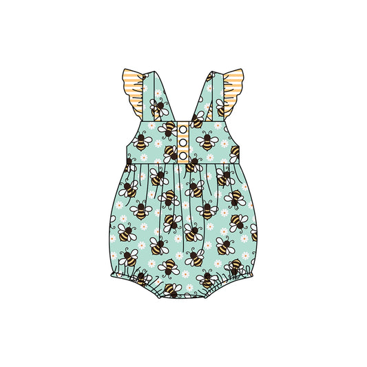 Flutter sleeves straps floral bee baby girls romper