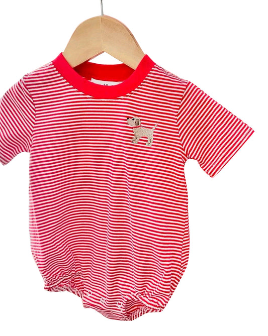 Red stripe short sleeves dog baby boy romper