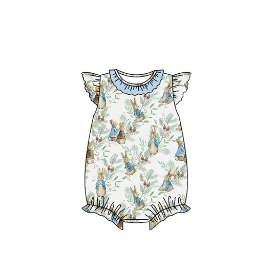 Flutter sleeves light blue ruffle rabbit baby girls Easter romper