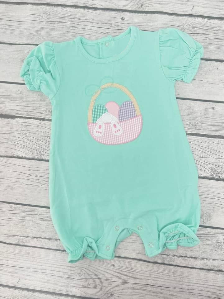 Short sleeves rabbit eggs basket baby girls Easter romper