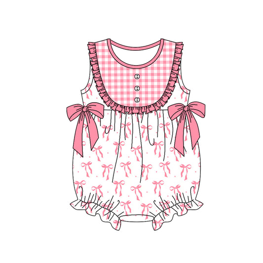 Sleeveless plaid bow baby girls summer romper