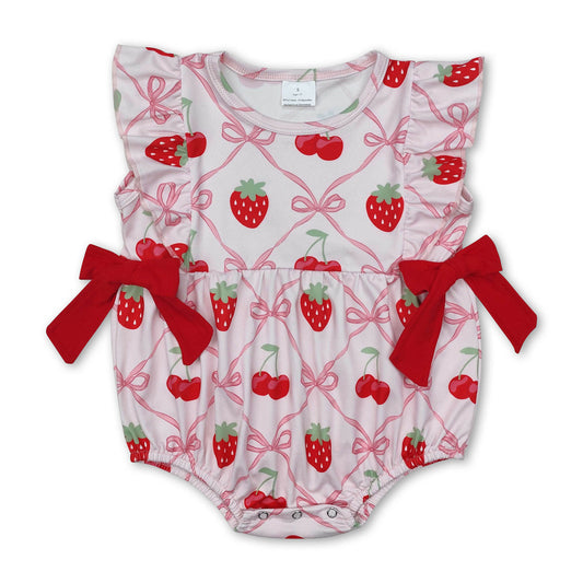 Ruffle pink bow strawberry cherry baby girls romper ship from US