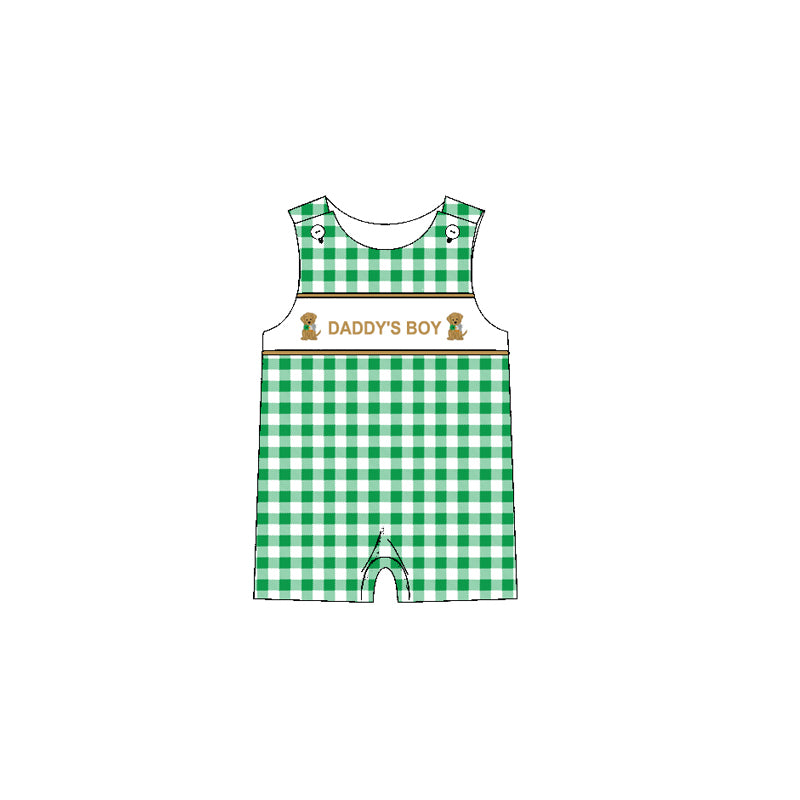 Green plaid sleeveless daddy's boy dog baby romper