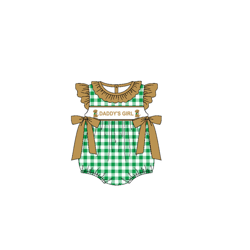 Green plaid flutter sleeves daddy's girl dog baby romper