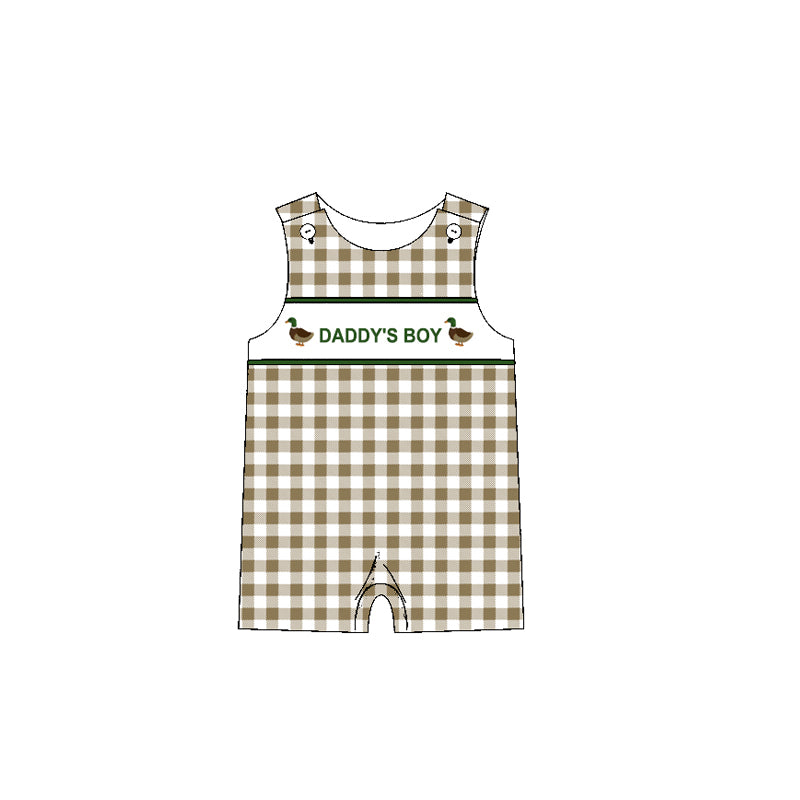 Plaid sleeveless daddy's boy duck baby romper