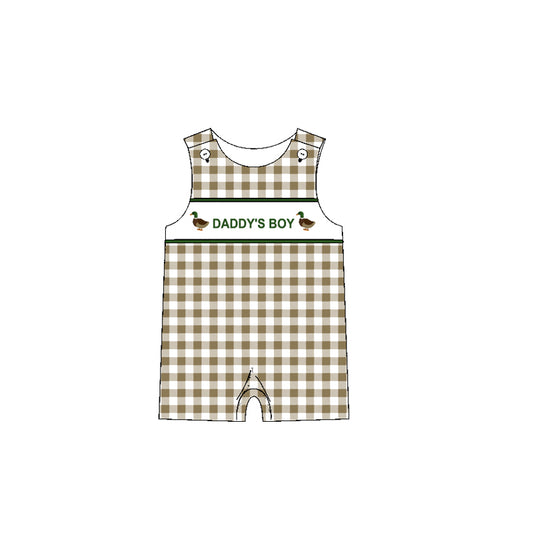 Plaid sleeveless daddy's boy duck baby romper