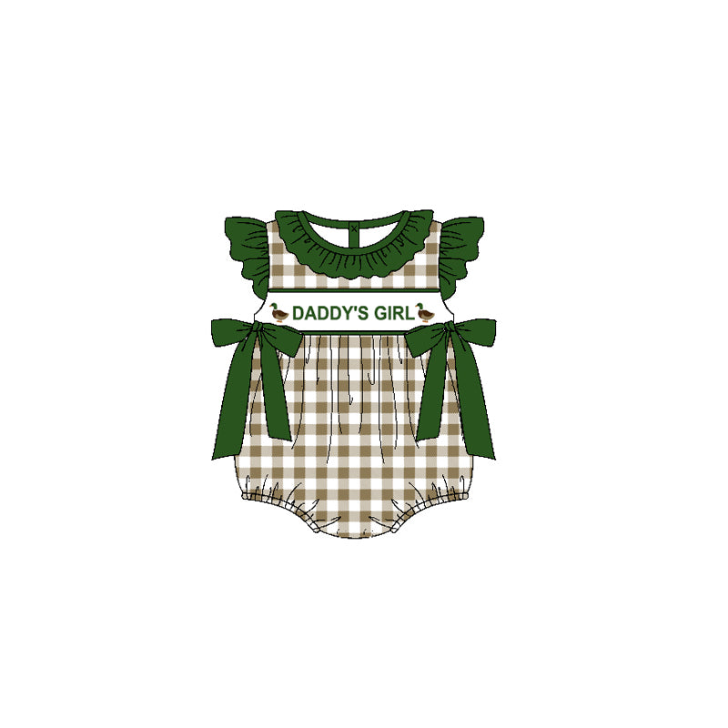 Plaid flutter sleeves daddy's girl duck baby romper