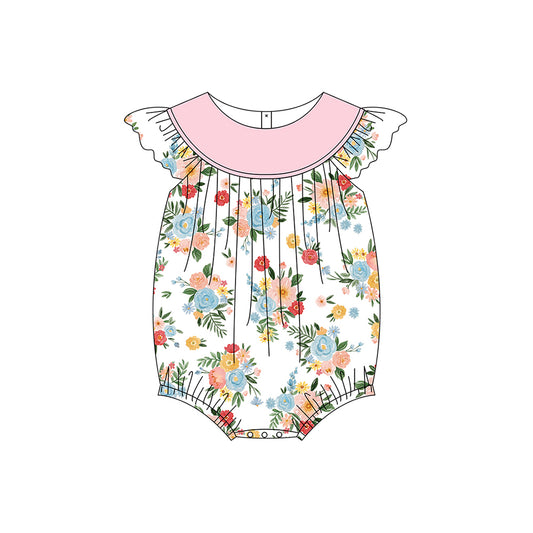 Pink floral flutter sleeves baby girls romper