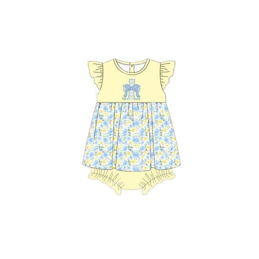 Flutter sleeves bow cross floral baby girls Easter romper