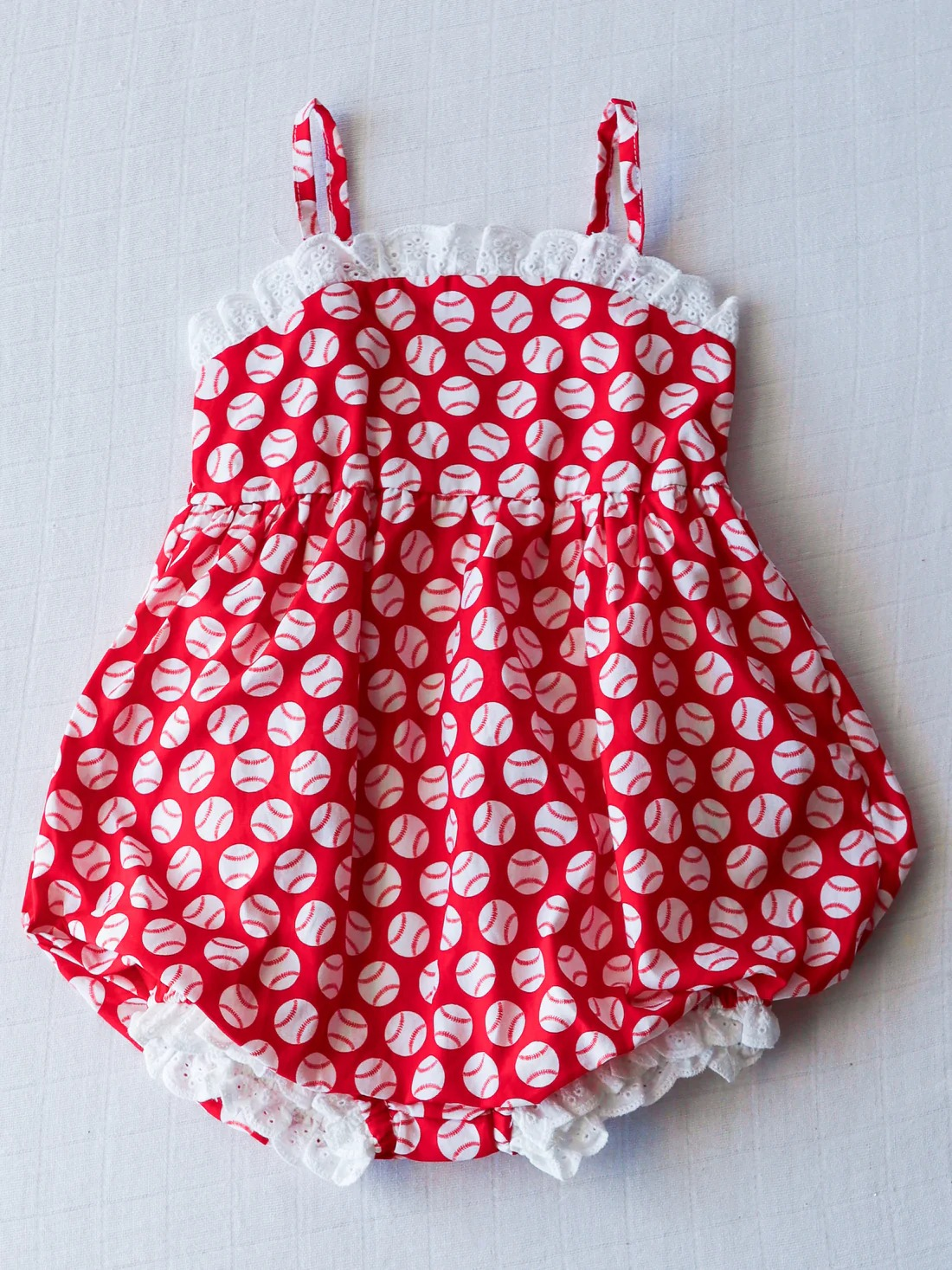 Red baseball straps baby girls romper