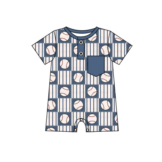 Short sleeves pocket stripe baseball baby boy romper