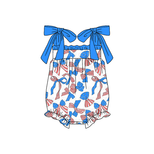 Straps stars stripe bow baby girls 4th of july romper