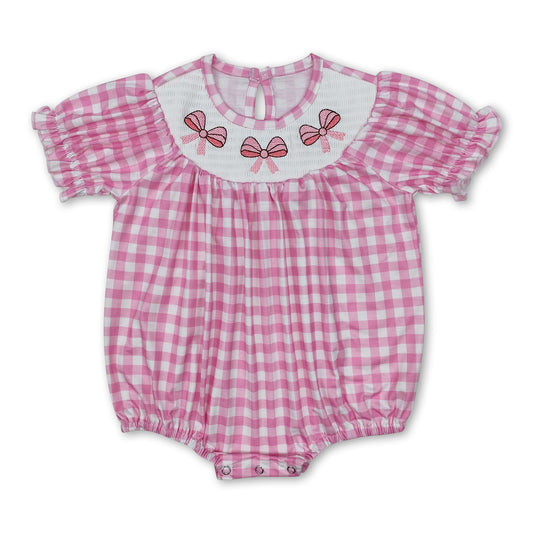 Short sleeves pink bow baby girls summer romper