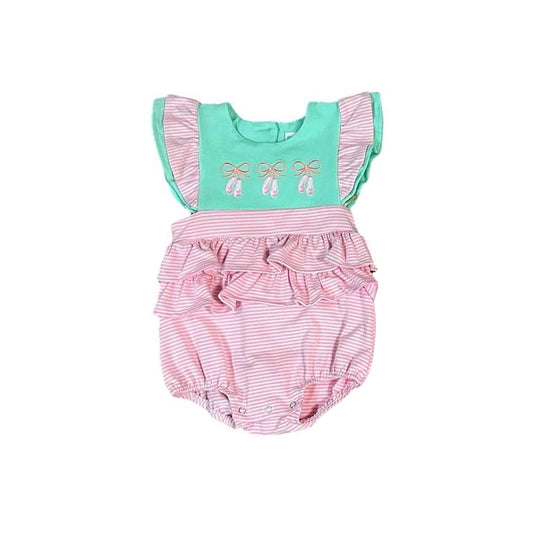 Pink stripe flutter sleeves dance shoes baby girls romper