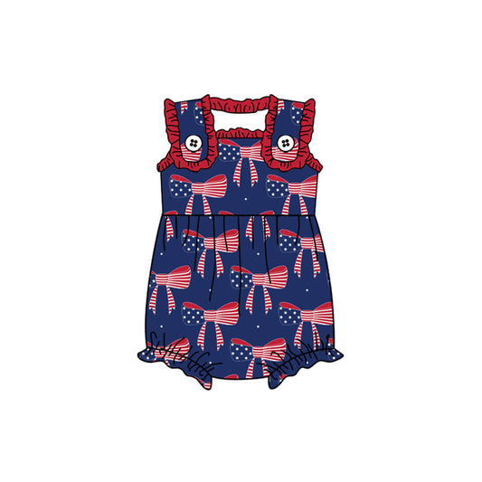 Stars stripe bow sleeveless baby girls 4th of july romper