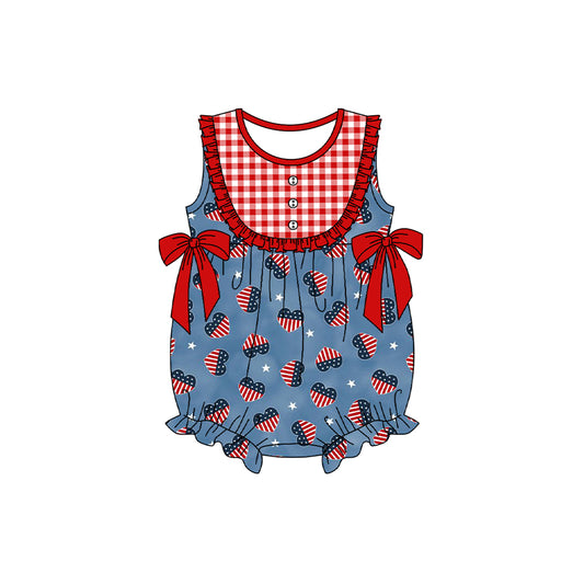 Stars stripe heart sleeveless baby girls 4th of july romper