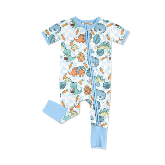 Short sleeves dinosaur eggs baby boys Easter romper