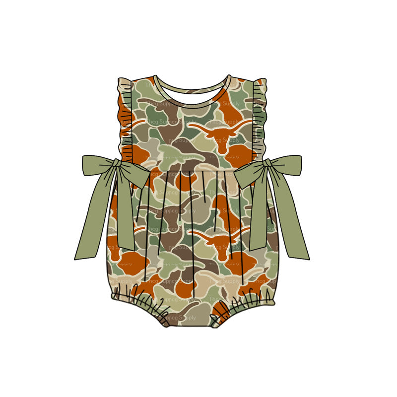 Ruffle bow camo bull skull baby girls summer romper
