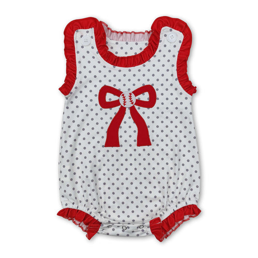 Sleeveless polka dots baseball bow baby girls romper