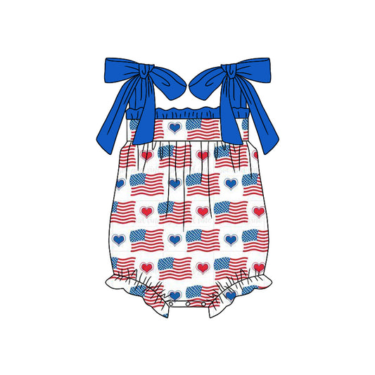 Blue straps heart flag baby girls 4th of july romper