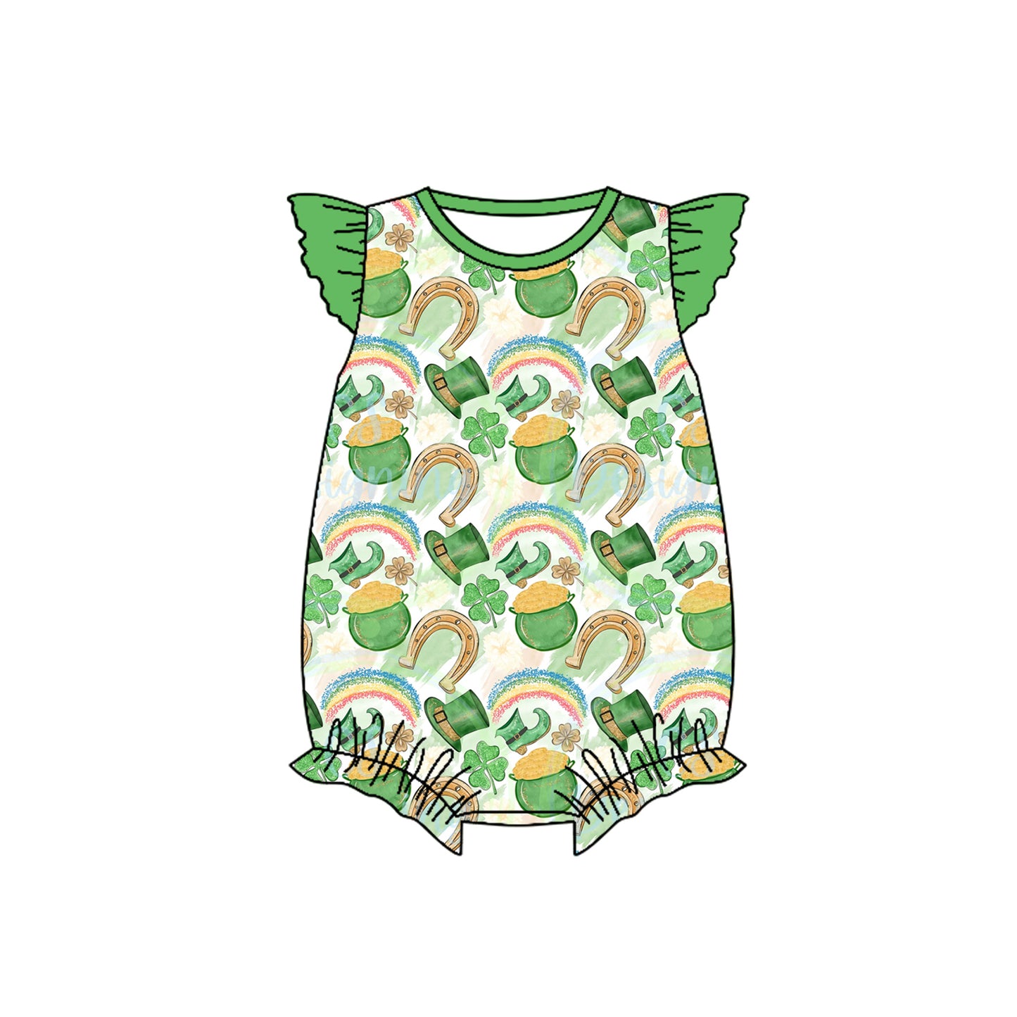 Flutter sleeves clover baby girl St Patrick's romper