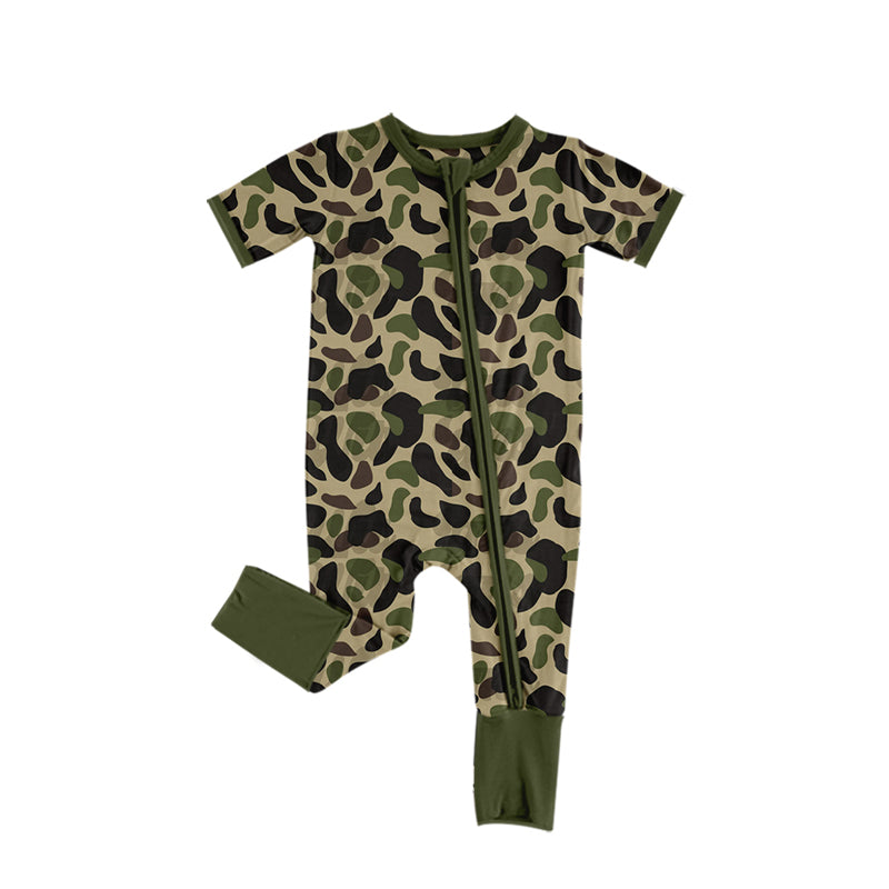 Short sleeves camo olive baby kids zipper romper