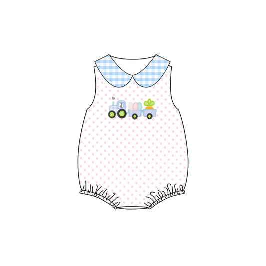 Sleeveless polka dots eggs tractor baby girls Easter romper