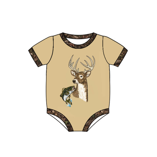 Short sleeves camo deer fishing baby boy romper