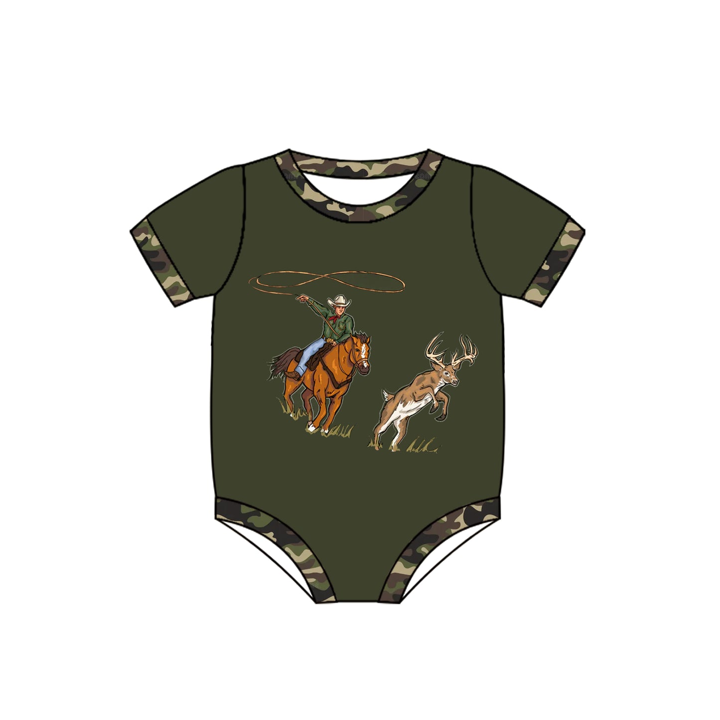 Short sleeves camo deer baby boy romper