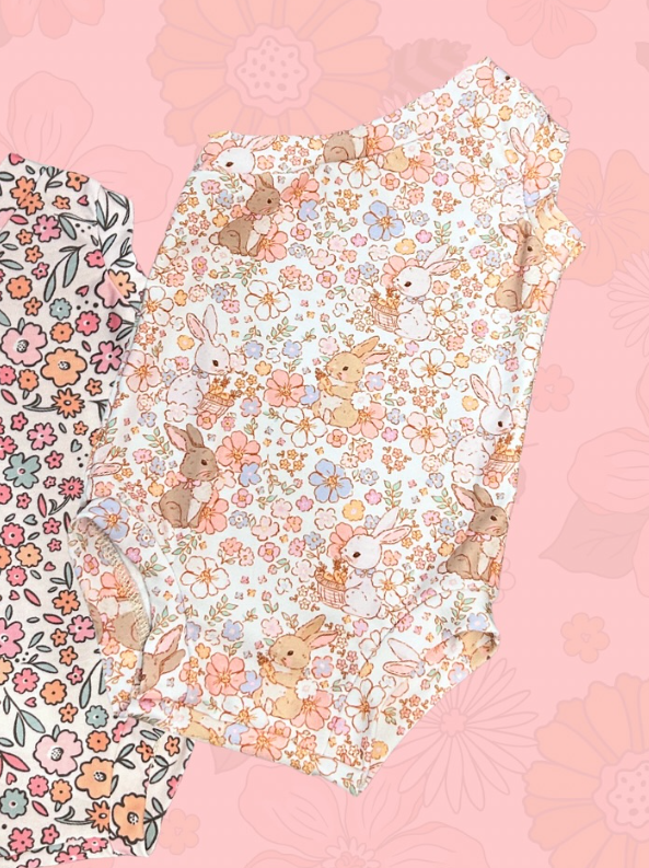 One shoulder bunny floral baby girls Easter romper