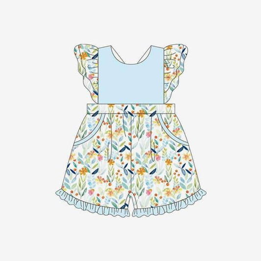 Flutter sleeves light blue floral baby girls summer overalls