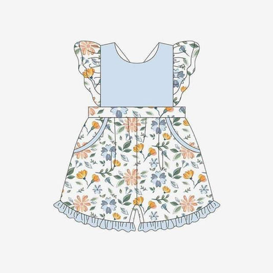 Flutter sleeves light blue floral baby girls overalls