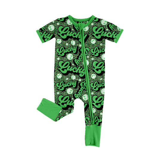 Leopard smile lucky baby girls St Patrick's zipper romper