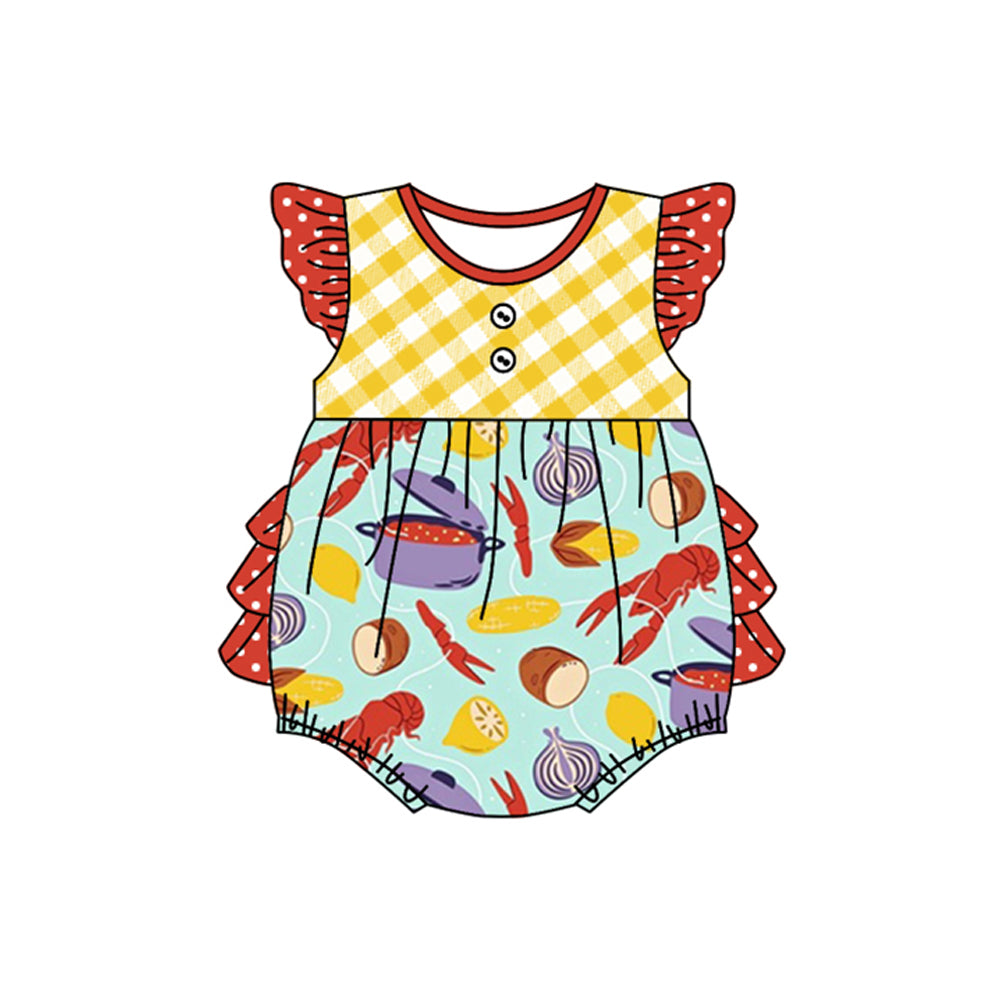 Flutter sleeves crawfish lemon baby girls romper