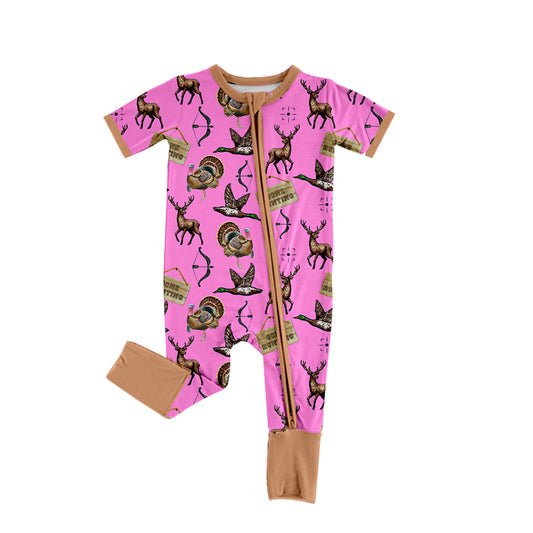 Pink gone hunting deer duck turkey girls zipper romper