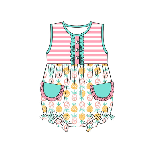 Sleeveless pink stripe pineapple baby girls summer romper