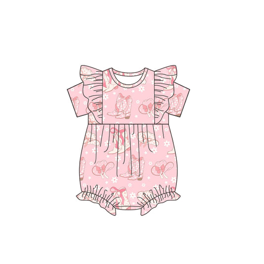Short sleeves floral boots hat western girls romper